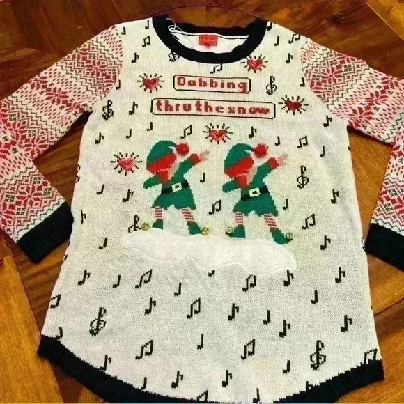 Joyland Dabbing Thru The Snow Ugly Christmas Sweater, XL **has stain** - Picture 1 of 6